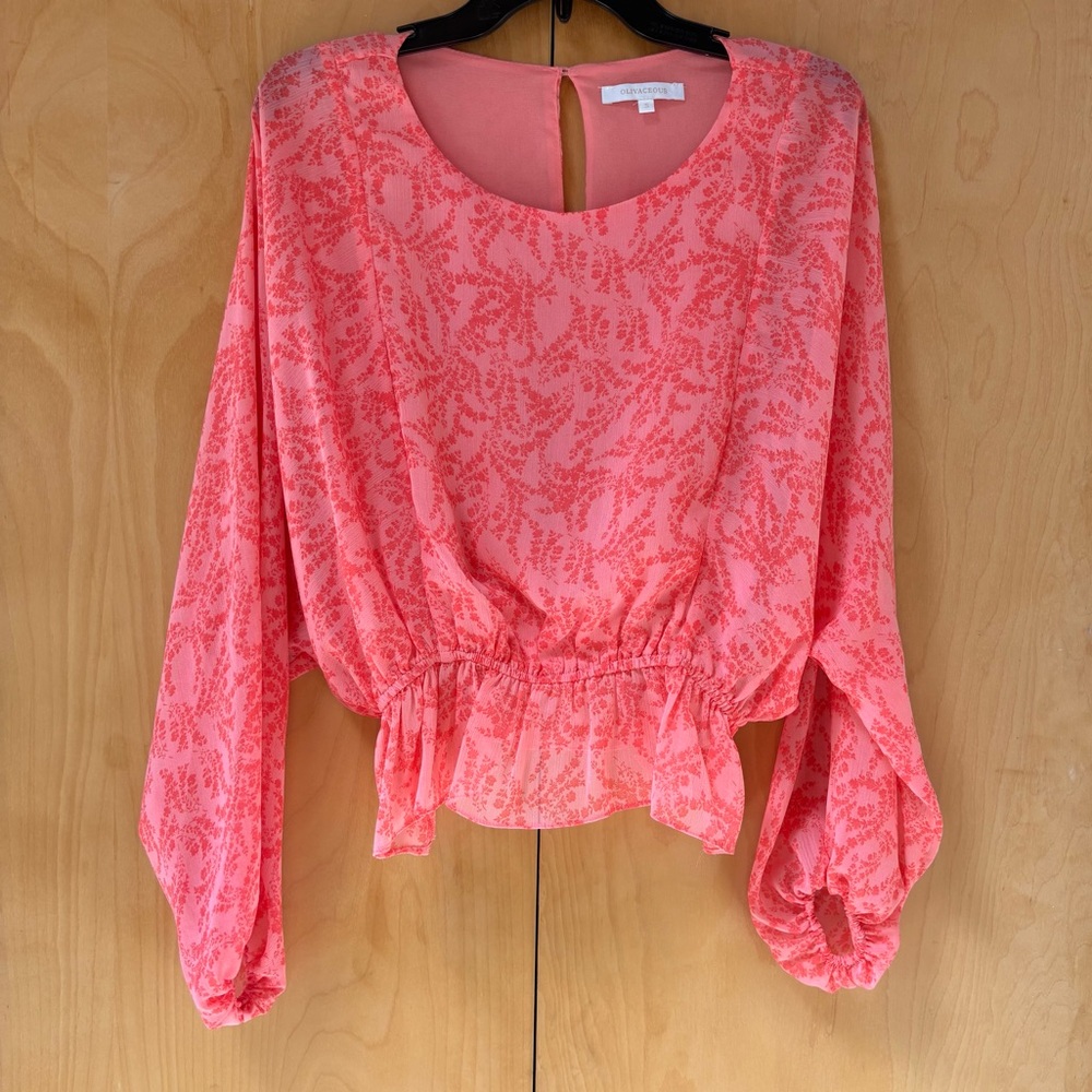 Olivaceous Coral Blouse with Leaf Design